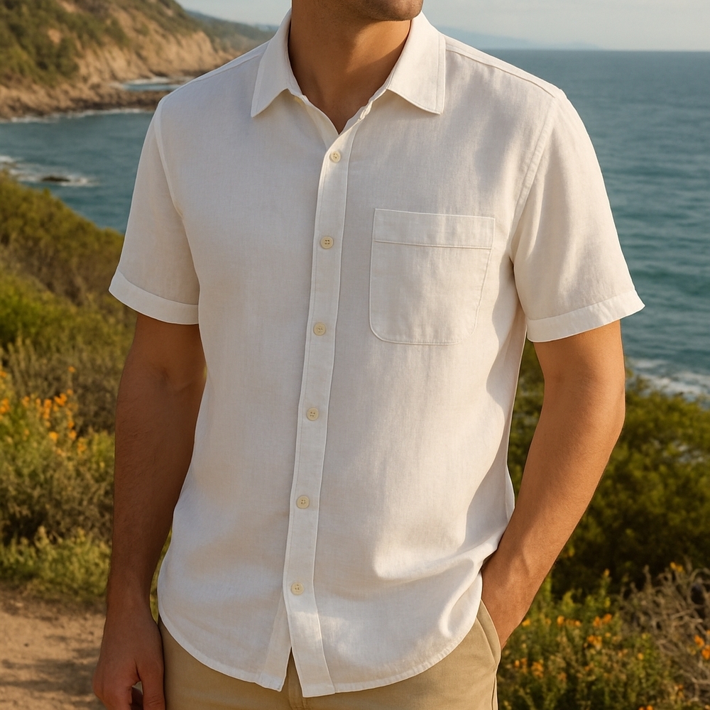 CHERESKIN Casual White Button Down Shirt